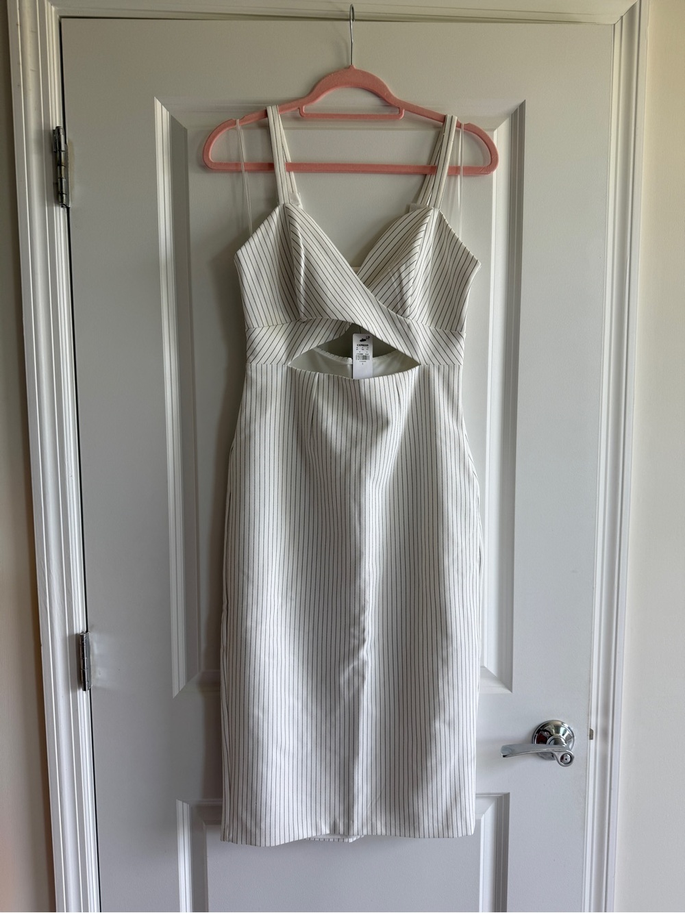 Express White Pinstripe Cutout Midi Dress